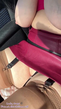 Stockings Suspender Belt Mini Skirt Without Panties and Big in Car