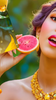 美丽的大胸裸体精灵女孩与 ackee