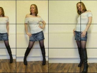 Horny vixen: Haley Posing in Pantyhose - Denim Miniskirt and Boots