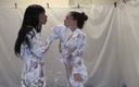 Gunked up girls: Pixiee Little and Sade Rose getting foamed and frisky