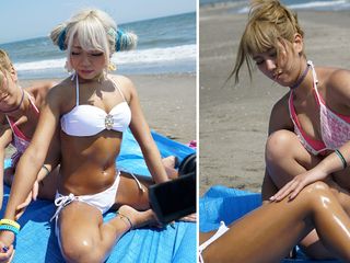 Japan Fetish Fusion: Sizzling Oil-slathered Beach Encounter: Intimate Tanned Gal Duo