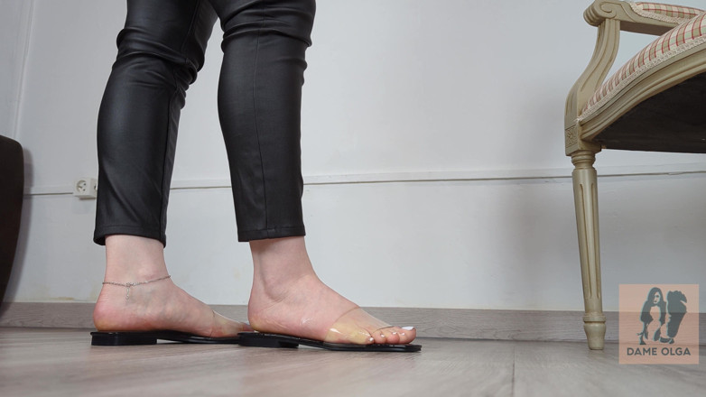 Dame Olga: (697) Shoe Collection: Clear Pvc Flat Slides - Dame Olga (4k)