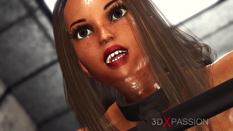 3dxpassion: BDSM in prison. A sexy cuffed brunette with many boobs...