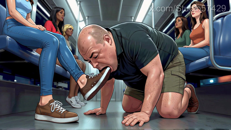 Studio 57429: Shoe Pervert Licks Women's Shoes on a Crowded Bus