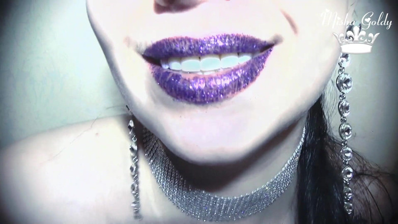 Goddess Misha Goldy: Purple glittery kissing &amp; lip smelling