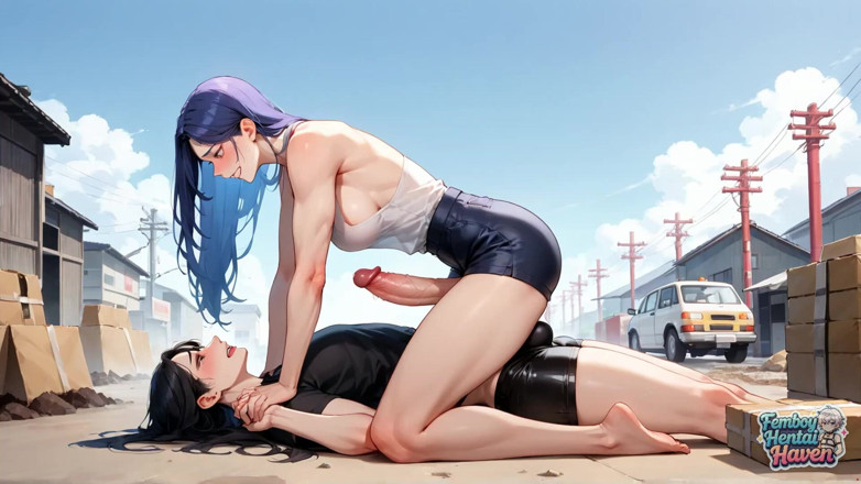 Femboy Hentai Haven: Fiery Femboy Fucks Squirting Bikini Babe in Industrial Street Sex -...