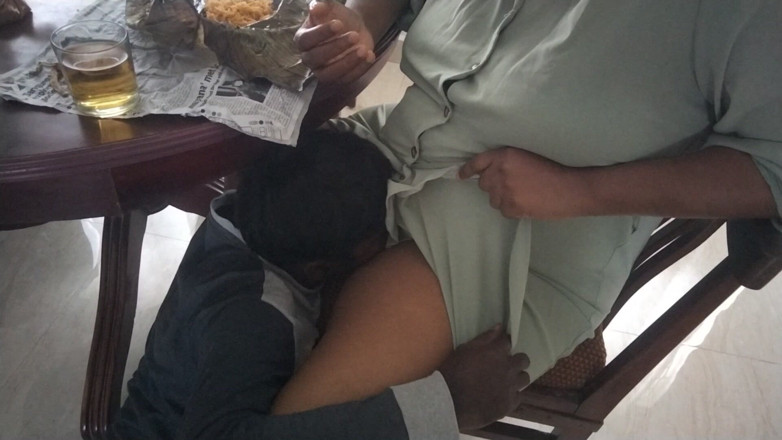 Tamil lesbian: Dining Table Hot Pussy Sucking