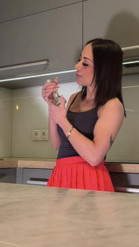 Hot Brunette Beautiful Petite Wife Takes off Her Panties to Flash Her Tight Pussy and Piercing with Her Naked Ass