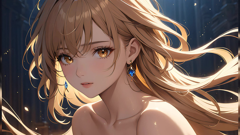 LustRender: 골든 브리즈: 꿈꾸는 빛을 발하는 아름다운 젊은 여성