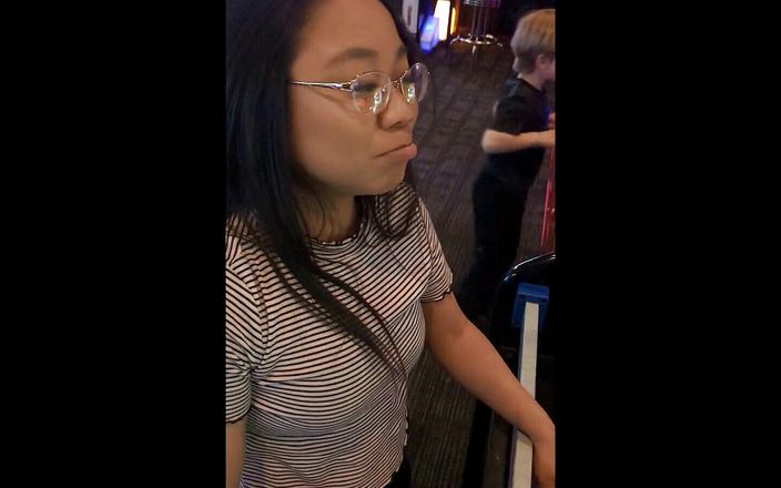 Little Fey: Arcade video game nerdy tiny Asian teen bj and creampie