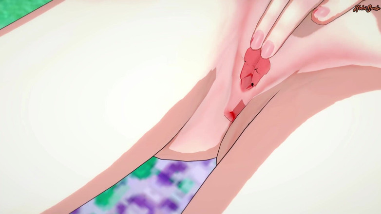 Hentai Smash: Mimi reibt und fingert ihre muschi, während sie im bett...