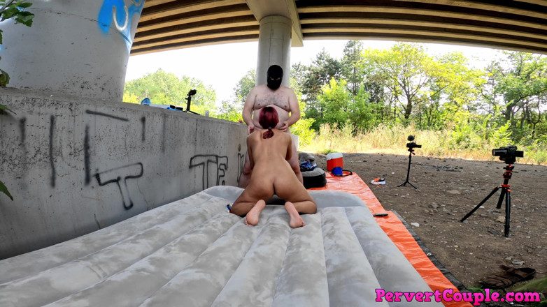 Pervert Couple: I got my mouth and pussy fucked rough outdoor