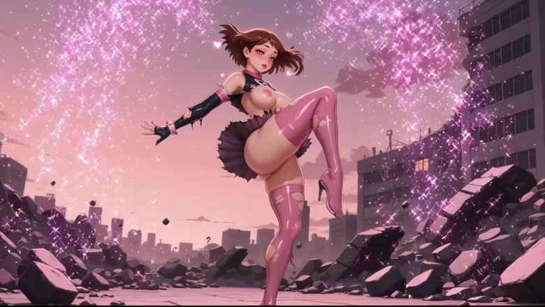 Ianimedia: Sexy Ochako Uraraka Wet Body Pink Lingerie Compilation