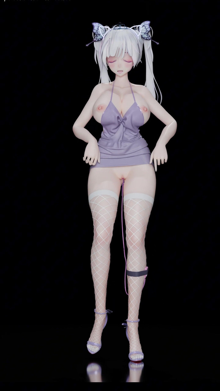 MikuMotion: Exid - हॉट गुलाबी सफेद फिशनेट स्टॉकिंग्स; बट प्लग; Twin Ponytails