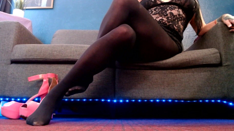 Abby Anna: Double Crossed Legs in Nylons Black Pantyhose