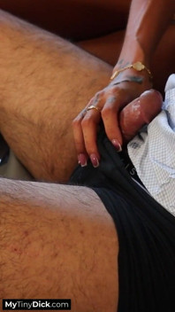 A Horny, Busty Blonde Gives His Pathetic, Tiny Dick a Blowjob