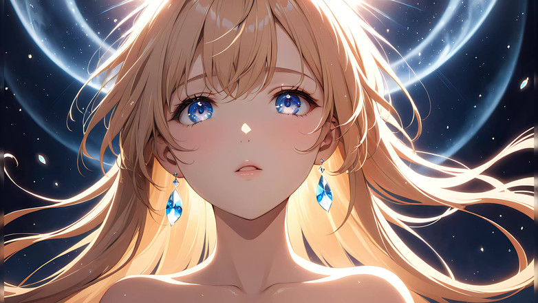 LustRender: 幽玄な昇華:天上の光に包まれた美しい若い女性