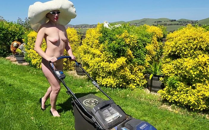 Teacher Sugar Nadya: Naked Russian Whore as Housewife Mows Grass