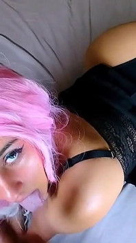 I`m Your Pink Hair E-girl Slut Making Ahegao Face & Drooling Over Massive Dick in a Sloppy Throat Fuck Session Until Facial