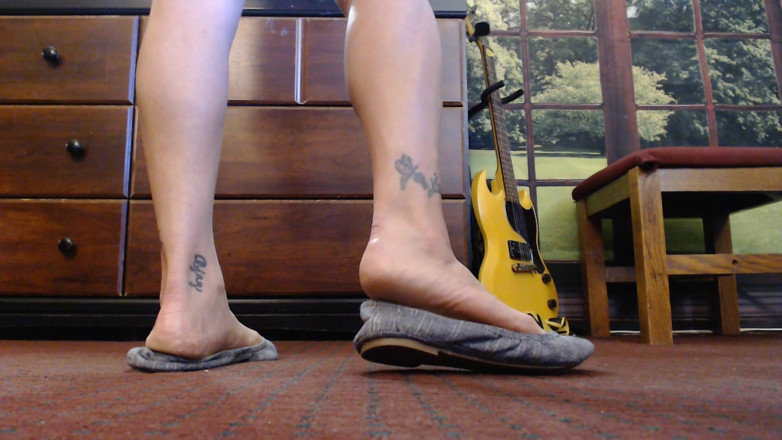 Abby Anna: Gray ballet flats standing shoe play