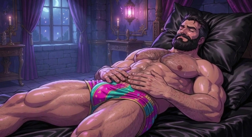 Erotic Man: 핫한 근육질의 남자 실크 시트 애니메이션