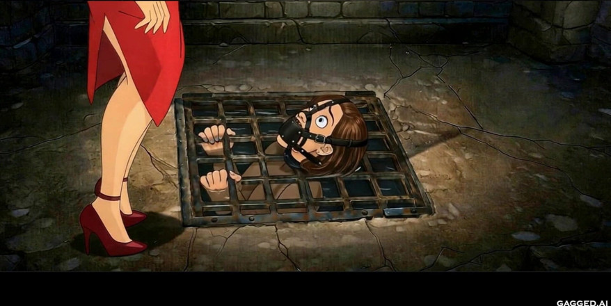 Gagged AI Cartoons: Lady in Red