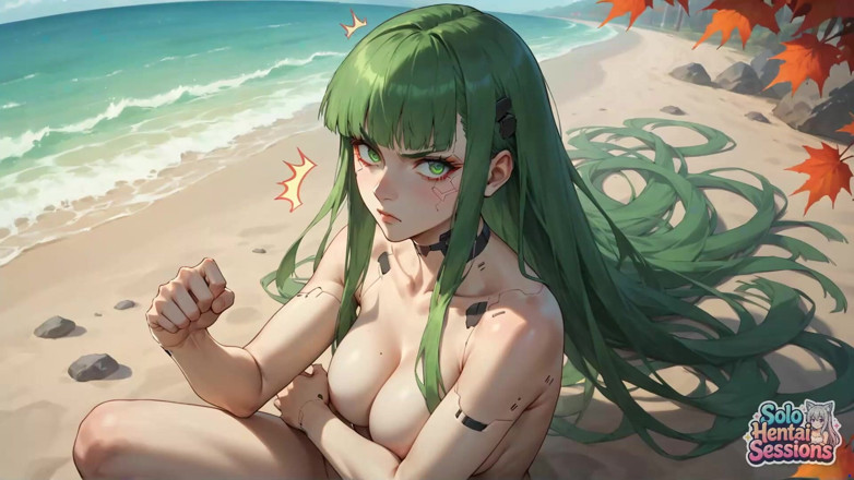 Solo Hentai Sessions: Beachside Green Goddess Sipping Solace