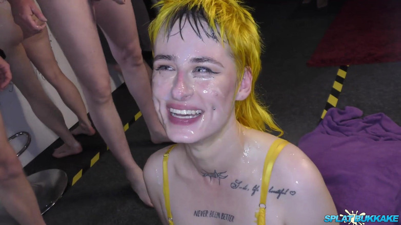 100% Amateur Gangbang and Bukkake from the UK!: Lusty punk slut Lana Banana takes some excellent facials