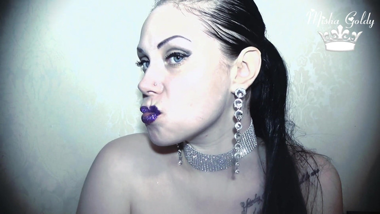 Goddess Misha Goldy: Purple glittery kissing &amp; lip smelling