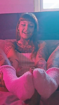 Pink Fluffy Sockjob Ends with Cum on Socks