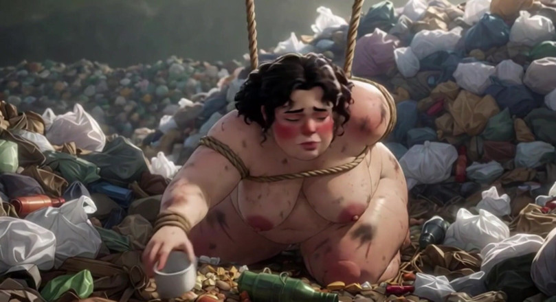 YOUR BEST FANTASY: Schmutzige sSBBW gefesselt im müll, essen - schmutzige fütterungssession