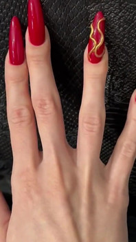 My New Red Long Nails and Long Fingers