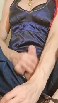 Wanking in Jeans and Satin Top Then Tying My Balls