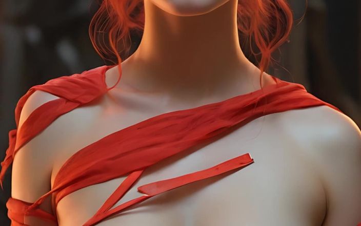 AI Girls: Художня оголена красива молода жінка, загорнута в пофарбовані військові пов'язки з неоновими червоними очима | Сюрреалістичне слайд-шоу Ai