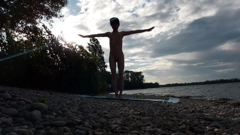Jon Arteen: Slender Nudist Boy Does Yoga Nude on a Naturist Beach....