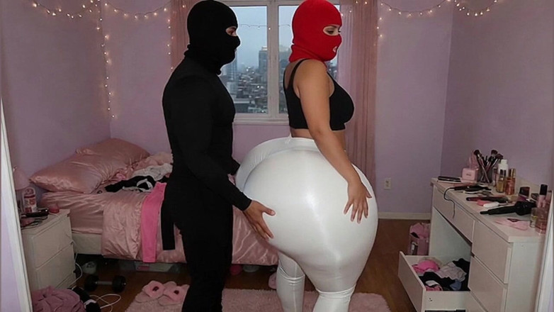 Animate golden: Big Ass Latina in Tight White Leggings Gets Pressed From...