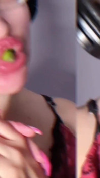 Asmr Paprika Pepper Eating - Asmr, Eye Glasses, Gianess, Lipstick, Big Lips, Mouth, Food, Face Fetish, Long Nails