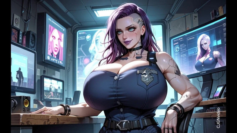 Hot girl dancing: Une fille cyberpunk se déshabille au bureau (animation ai)
