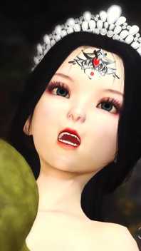 Hot sex! Beautiful young queen gets fucked hard by a Google green monster in the mystical cave