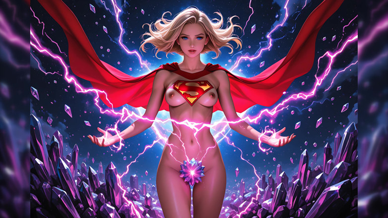 LustRender: Nude Superheroine Crystal Orbit Pulse: Magic Spark High Resolution Slideshow