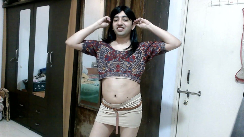 Cute & Nude Crossdresser: Sexy sissy crossdresser femboy Sweet Lollipop in a printed blouse...