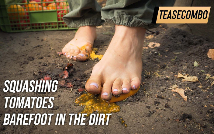 Teasecombo 4K: 土のAsmrで裸足でトマトをつぶす
