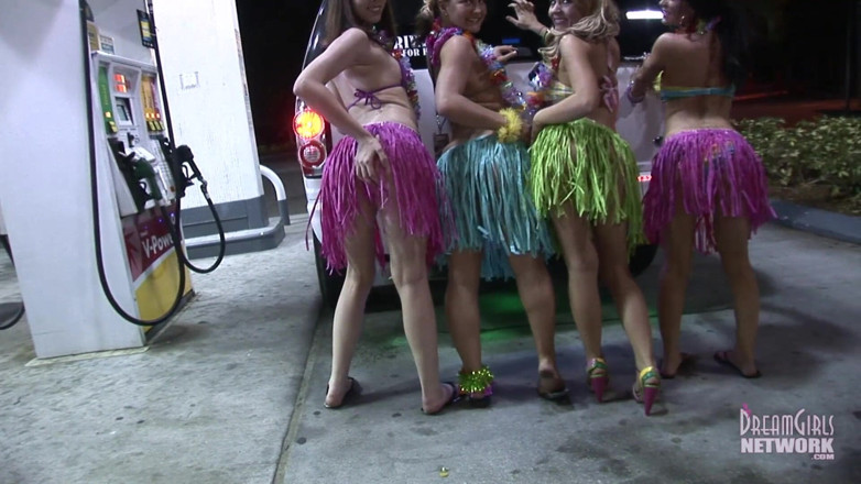 Dream Girls: Party girls dressed for Luau get naked in limo