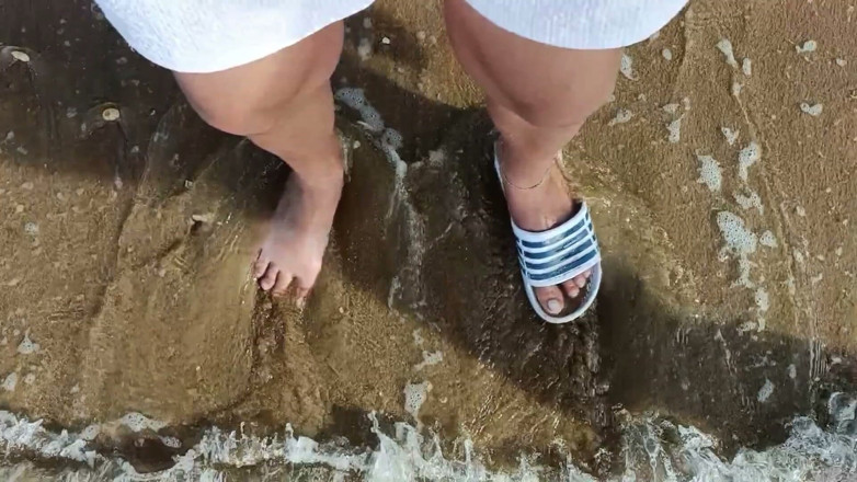 Idmir Sugary: Feet and the Sea Extra Slowmotion - One Foot Barefoot and...