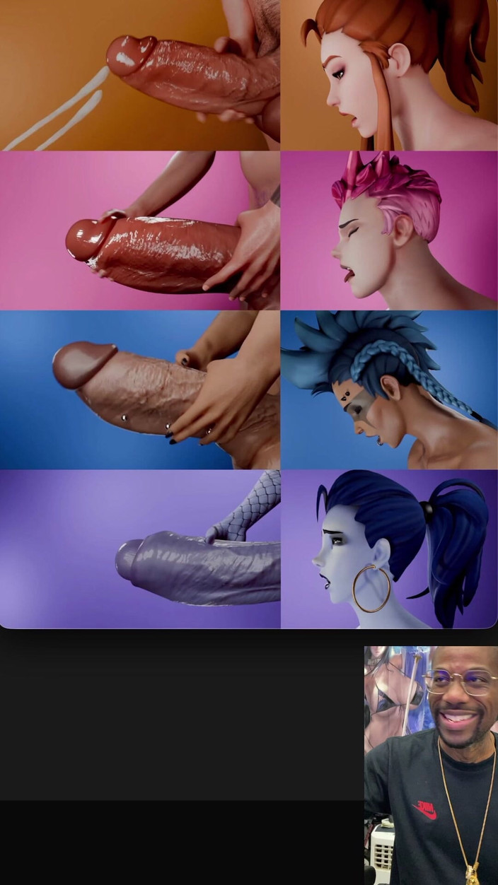 L6RD7BLU3 FUTA: Mai multe curve transsexuale Overwatch se masturbează și ejaculează în același timp