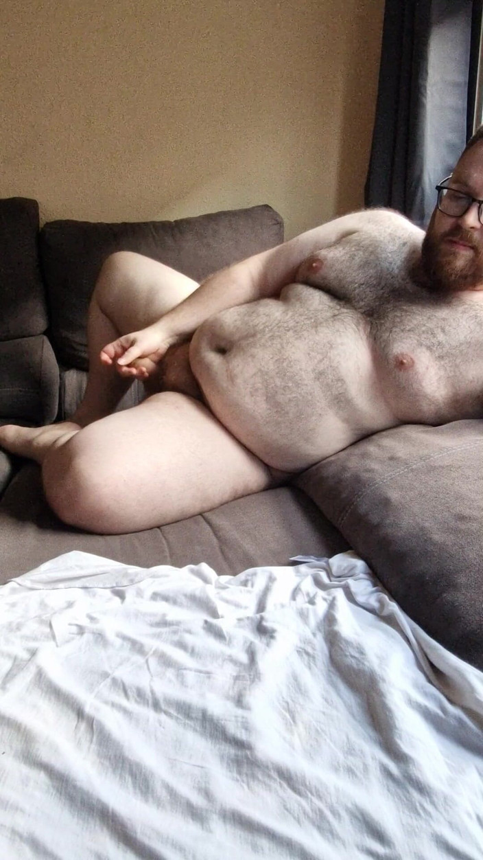 KurisuRedPanda: Fat Hairy Jerks off While Watching Porn