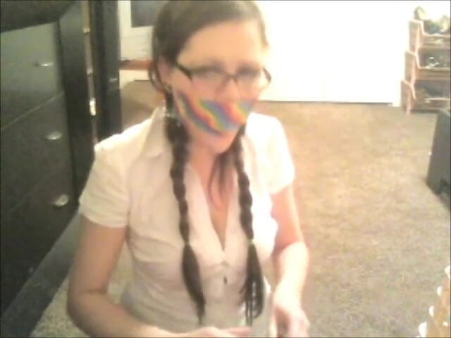 Selfgags classic: Snooping college girl gagged with stepsister’s kinky toys! (Episode 1 of 2)