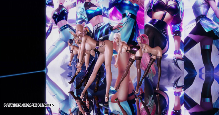 3D-Hentai Games: Everglow - Dun dun naked dance Ahri, Akali, Evelynn, Kaisa, Seraphine 3D...