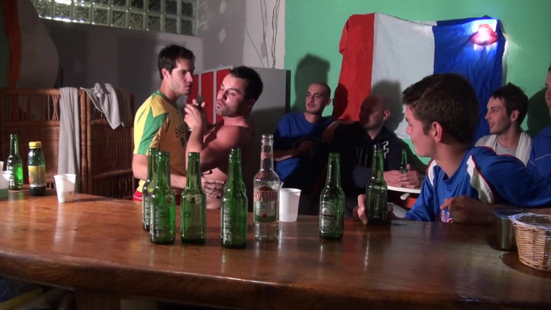 FETISH BDSM STUDIO: Two footballers with feet and foot humiliation in a bar