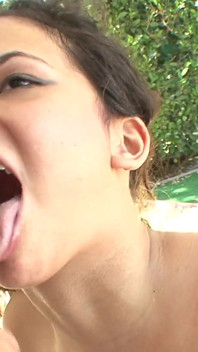 Brunette teen sucks a cock and gets anal slammed